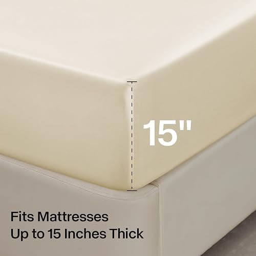 BEDELITE Satin Sheets Full Size Bed Set, Luxury Soft Beige Silky Sheet for Hair and Skin, Similar to Silk Bed Sheets Set 4 Pieces with 1 Deep Pocket Fitted Sheet, 1 Flat Sheet, and 2 Pillowcases thumbnail 6
