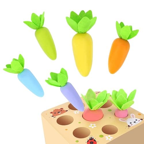 KMTJT Montessori Toys for 1 2 3 Year Old Toddlers, Macron Carrot Harvest Game Wooden Toys for Baby Boys and Girls, Educational Learning Shape Sorting Matching Gifts for Babies 1-3 thumbnail 6
