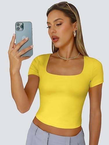 Trendy Queen Tshirts Shirts for Women Double Lined Going Out Crop Tops 2025 Spring Summer Workout Y2k Clothes Beach Fashion thumbnail 6