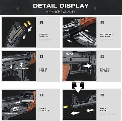 Reobrix AK47 Assault Rifle Building Block Set, 1:1 Scale Collectible Gun Model Kit, 1238 PCS Shootable Military Building Toy for Teens 14+ and Adults, 77005 thumbnail 4