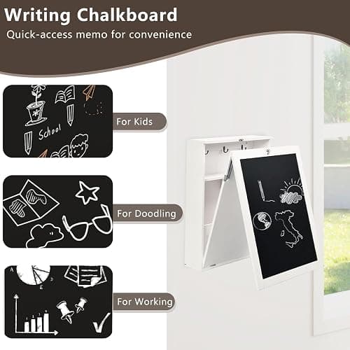 Tangkula Foldable Wall-Mounted Desk, Floating Desk with Chalkboard, Storage Shelves & Hooks, Space-Saving Murphy Table for Home Office, Bedroom, Dorm Room, Small Spaces thumbnail 8
