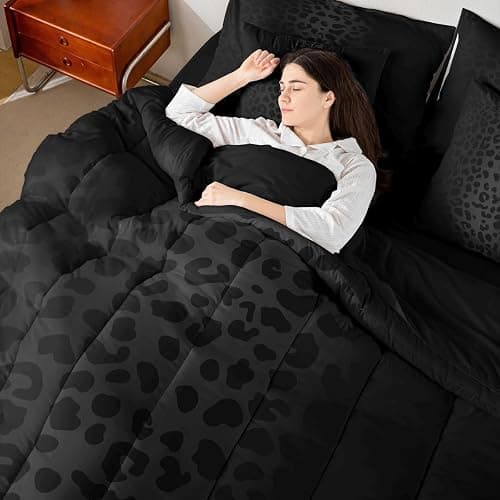 Feelyou Animal Print Leopard Cheetah Comforter Set Full Size Bed in a Bag | Bed All Season Bedding Set 7Pcs Black Warm Cozy Breathable Lightweight thumbnail 8