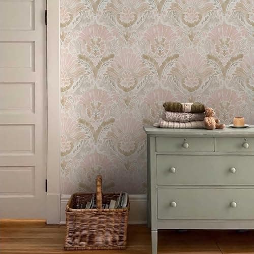 Yzogbry Boho White Pink Damask Watercolor Geometric Peel and Stick Wallpaper Wall Decor Self Adhesive Wall Paper Stick on Easy Peel Off Contact for Renter Apartment thumbnail 3