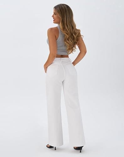 roswear Women's Wide Leg Jeans High Waisted Stretchy Denim Trouser Pants thumbnail 2