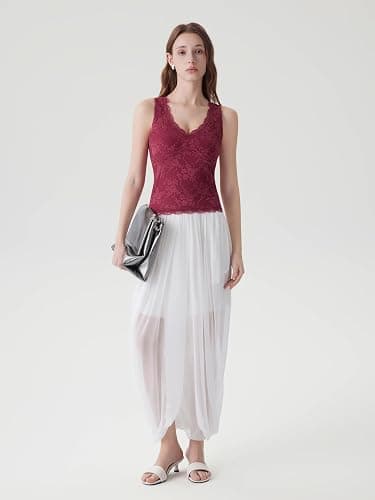 SUUKSESS Women Double Lined Lace V Neck Tank Top Summer Going Out Tops Sexy Trendy Shirts thumbnail 5