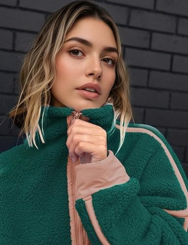 Kumufenc Women's Fleece Sweatshirts Half Zip Pullover Long Sleeve Oversized Workout Crop Tops Hoodie with Pocket thumbnail 5