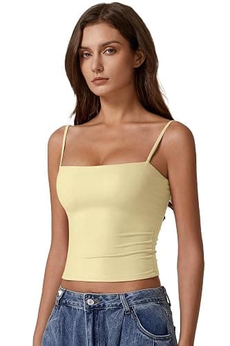 QINSEN Women's Double Lined Basic Tank Top Adjustable Spaghetti Straps Sleeveless Camisole Shirts thumbnail 4