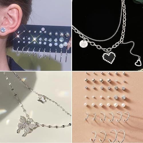 IFNODO 47pcs Gold Jewelry Set With 3 PCS Necklace, 11 PCS Bracelet,20pcs Hoop Stud Earrings,7pcs rings set For Women For Birthday Gifts thumbnail 3