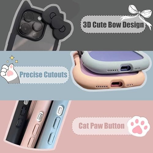 OTTARTAKS Compatible with iPhone 16 Pro Case Cute 3D Bow for Women Girls, Kawii Cat Ear Kitty Design Soft Silicone and Clear Hard Shockproof Blue Phone Case for iPhone 16 Pro 6.3inch thumbnail 3