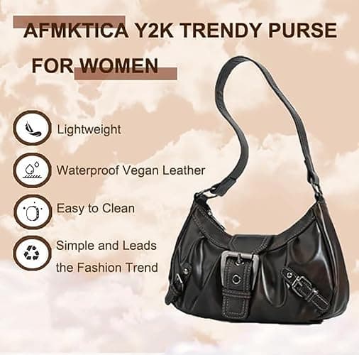 AFMKTICA Y2K Trendy Purse for Women, Leather Buckle Punk Hobo Clutch Purses Bags for Ladies Top Handle Shoulder Bag thumbnail 4