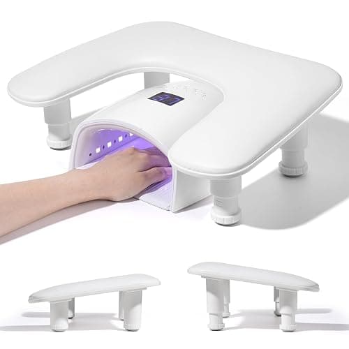 Big Arm Rest for Nails Tech, Height Adjustable, U-Shaped, White | 2nd Gen, 3-Level Height Adjust, 15° Ergonomic Angle, Microfiber PU Leather, Anti-Slip Base, Tool-Free Setup for Acrylic Nails - Image 1