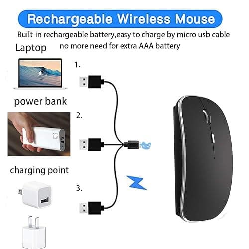 JETTA Wireless Mouse for MacBook Pro, MacBook Air, Laptop, PC - 1600 DPI, Rechargeable Battery, Skin-Friendly, Mute Click, Plug and Play thumbnail 6