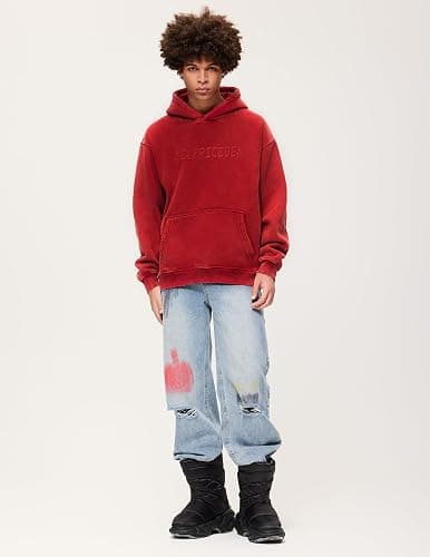 Aelfric Eden Hoodies Mens Acid Wash Hoodie Oversized Vintage Heavyweight Cotton Fleece Hooded Pullover Sweatshirt thumbnail 6