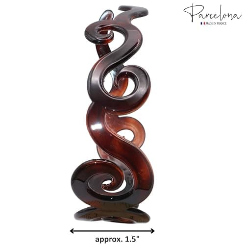 Parcelona French Swirls Wide 1.5" Tortoise Shell Celluloid Acetate Flexible No Slip Sturdy and Durable Hair Clips Hair Headband for Women and Girls, Made in France thumbnail 7