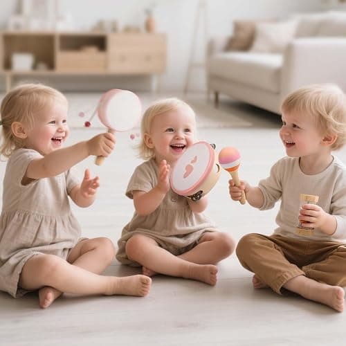 Musical Toys for 2 3 Year Old Girl Birthday Gifts, Wooden Montessori Toys for 2 Year Old, 8 in 1 Musical Instruments for Toddlers with Drum/Hand Bells/Flute/Maracas, Preschool Toys for Baby 18+ Months - 8 - Piece Pink Wooden Set thumbnail 2