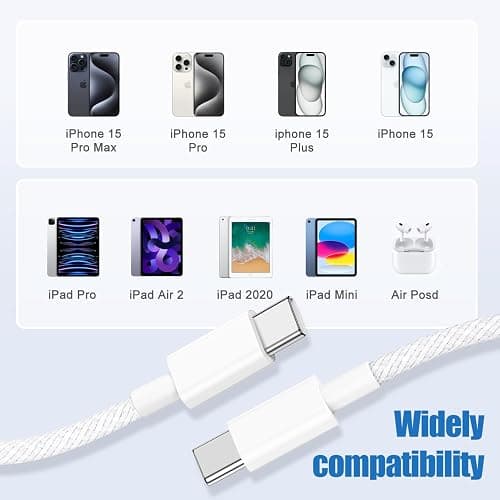 USB C to C Charging Cable 10ft, 60W Fast Type C to C Charger Cord Long for Apple iPhone 17 Pro Max/17 Air/16 Pro Max/15 Plus, MacBook Pro 2021/2020/2019,iPad 12.9/11 inch/Mini/Air 5/4,Samsung Galaxy thumbnail 6