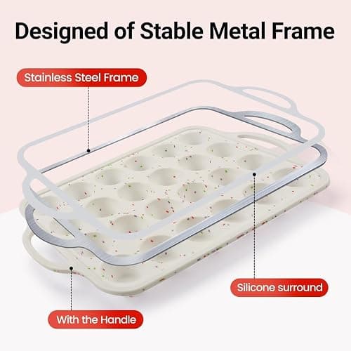 CAKETIME Mini Muffin Pan, Metal Reinforced Frame Mini Cupcake Pans 24 Cups Nonstick Muffin Silicone Molds with Handle for Baking Muffins, Cupcakes, Egg Bites 2 Pack thumbnail 3