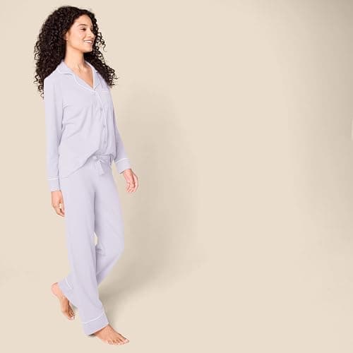 Amazon Essentials womens Cotton Modal Long-Sleeve Shirt and Full-Length Bottom Pajama Set thumbnail 2
