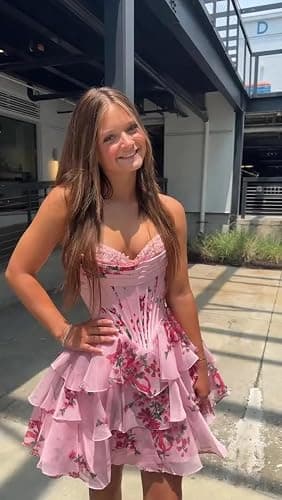 symdem Floral Tiered Homecoming Dresses for Teens 2026 Corset Lace Applique Graduation HOCO Party Dress thumbnail 6