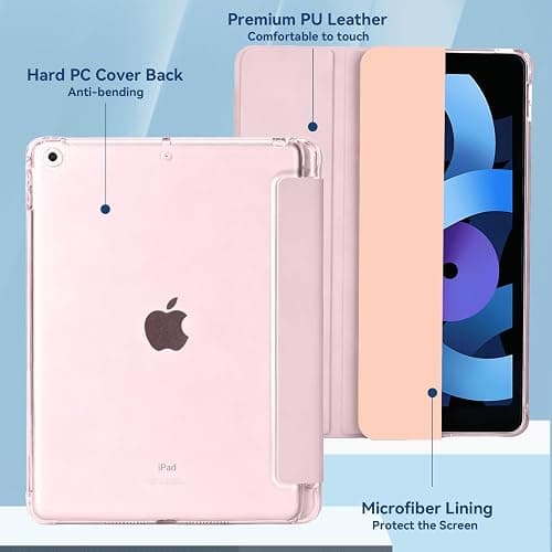 4UBonLife Case for iPad 9th/8th/7th Generation 10.2 inch 2021/2020/2019 with Pencil Holder, Slim Stand Protective Case with Translucent Frosted Hard Back Cover Shell, Pink thumbnail 3