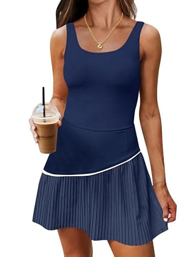 Fisoew Womens Tennis Dress with Built in Shorts and Bra Sleeveless Pleated Backless Golf Athletic Mini Dresses - Image 1
