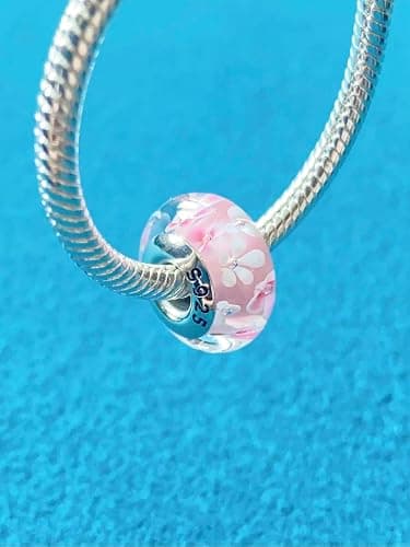 Original Murano Glass Charms for Pandora Bracelets, Authentic 925 Sterling Silver Charms for Bracelets, Murano Flowers Charms, Glass Beads fit Pandora Style Bracelet for Women thumbnail 3