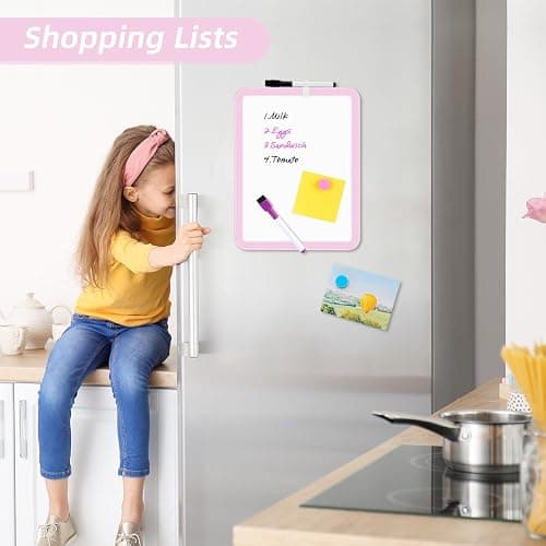 VUSIGN Small White Board Dry Erase, 8.5'' x 11'' Magnetic Dry Erase Board, Mini Whiteboard with Markers for Kids, Students, Fridge, Wall, Locker, Pink - F-pink - 8.5''x11'' thumbnail 2