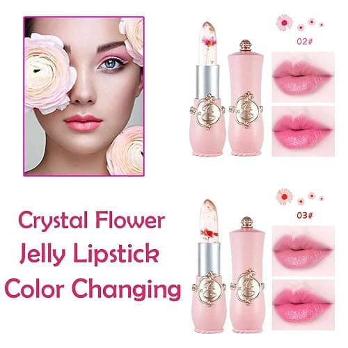 BINGBRUSH 2Pcs Color Changing Lipstick,Pink Crystal Flower Jelly PH Mood Long Lasting Labiales Lip Care Moisturizer Lip Balm Korean Magic Lip Gloss Makeup Lipstick Set for Women thumbnail 2