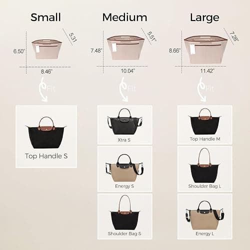 ZTUJO Premium Felt Longchamp Le Pliage Organizer Insert, Compatible with Longchamp Le Pliage Energy, Shoulder Bag, Top Handle, Xtra (Beige, Medium) thumbnail 3