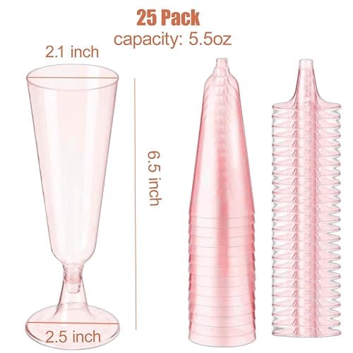 MIIDNTLX Champagne Flutes Plastic,25 Pack Wine Glasses,Disposable Champagne Glasses,5 Oz Pink Shot Cups,New Year Christmas Party Wedding Birthday Graduation Drinking Dessert Cocktail Cups Decorations thumbnail 3