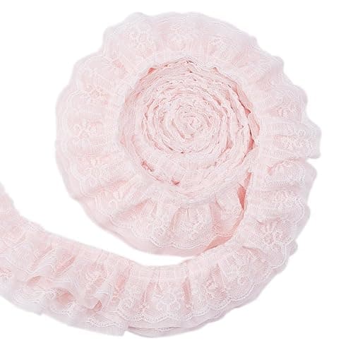 BENECREAT 2.5 Yards 3-Layer Ruffle Lace Pleated Trim, 3-5/8 inch Wide Chiffon Flower Trim Gathered Ribbon for Wedding Applique Clothing Sewing Craft DIY Decor, Pink - Image 1