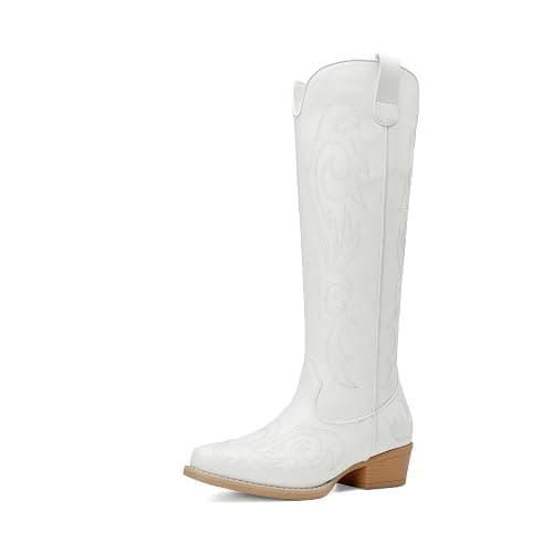 DREAM PAIRS Womens Cowboy Boots Comfortable Cowgirl Knee High Boots Pull On Side Zipper Chunky Heel Embroidered Western Boots - Image 1