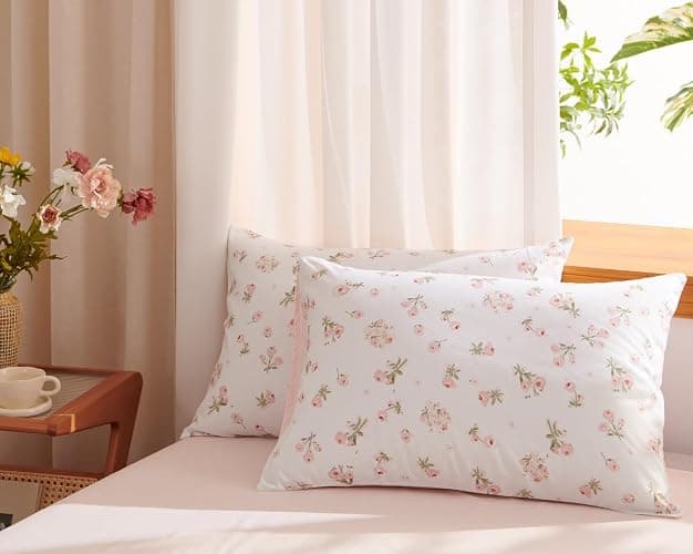Erwinmu Floral Comforter Set Queen Size Pink Bedding Sets for All Season | Pink White Floral Comforter 3 Pieces,Reversible Queen Bed in a Bag,Flowers Coquette Aesthetic Comforter and 2 Pillowcases thumbnail 4
