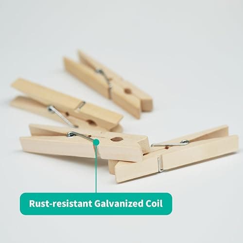 Wooden Clothes Pins, 100 Pack, 2.9 Inch, Large Natural Birchwood, Rust and Moisture Resistant, Heavy Duty Clothespins, Clothes Pins for Craft, Clips for Pictures thumbnail 4