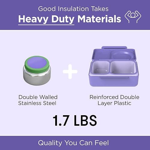Omie OmieBox UP bento Box for Kids | Insulated Lunch Box | Leak Proof Vacuum Insulated Thermal Food jar | Cooler ice Pack | 2 Compartments (Galaxy Purple) thumbnail 6