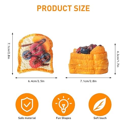 Flovyn - Squishy Toys, Taba Squishies Fidget Toys for Kids, Stress Balls for Adults, Sensory Toys for Autism, Squeeze Gifts, Anxiety Relief Party Favors for Girls & Boys (Fruit Toast) thumbnail 3
