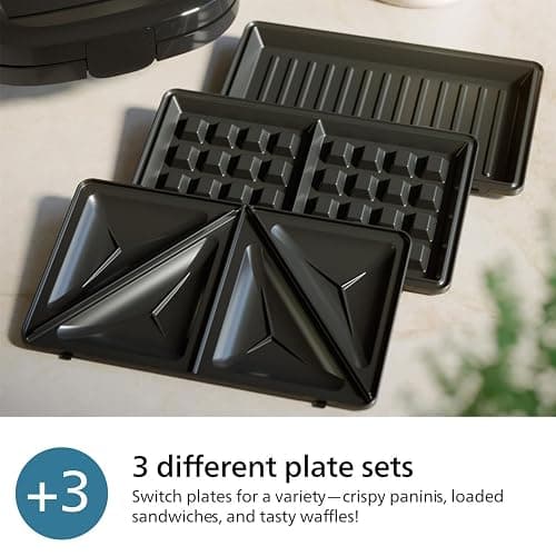 Philips 5000 Series Sandwich Maker - 3 Plate Sets for Paninis, Sandwiches, and Waffles, Nonstick Grill Plates, Cut-and-Seal, 750W Power, Black (HD2350/80) thumbnail 3