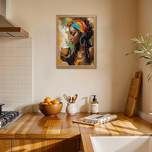 Framed African American Woman Wall Art Modern Colorful Black Woman Canvas Prints Coffee Afrocentric Girl Posters Pictures Fashion African Tribal Girl Wall Decor Painting Ready To Hang 8x10in Framed thumbnail 7