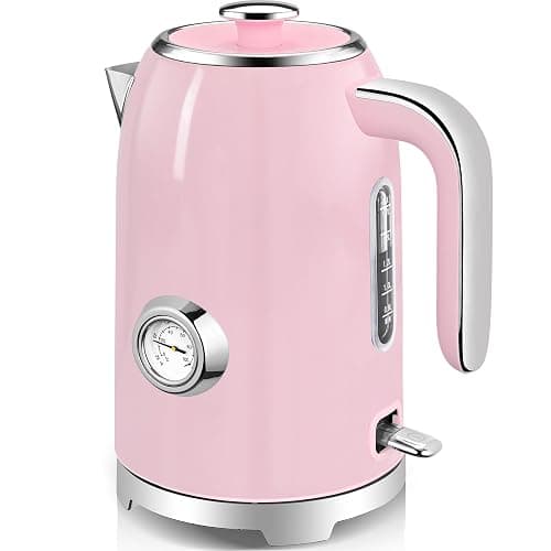 SUSTEAS Electric Kettle - 57oz Hot Tea Water Boiler with Thermometer, 1500W Fast Heating Stainless Steel Pot, Cordless LED Indicator, Auto Shut-Off & Boil Dry Protection, Pink - Image 1