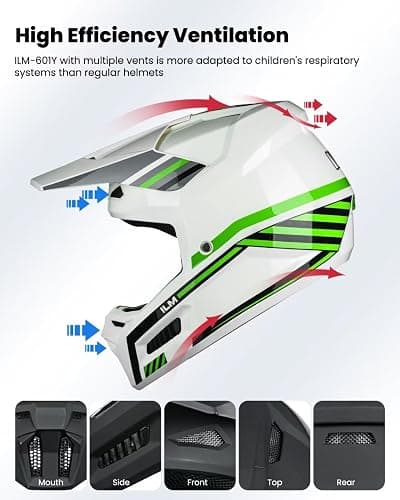 ILM Youth Dirt Bike Helmets Kids ATV Helmet Motorcross BMX Off Road Motorbike with Goggles Gloves Mask DOT Model MT601Y (Spacewalk Green, Youth-Large) thumbnail 4