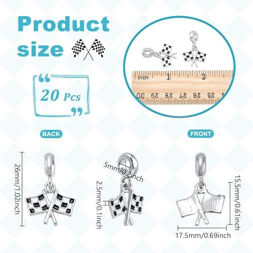 NBEADS 20 Pcs Checkered Flag Charms, Alloy Enamel Checker Racing Flag Dangles Charm Pendants with 5mm Hole for Bracelet Necklace Race Fans Outfit Accessories Gift thumbnail 2