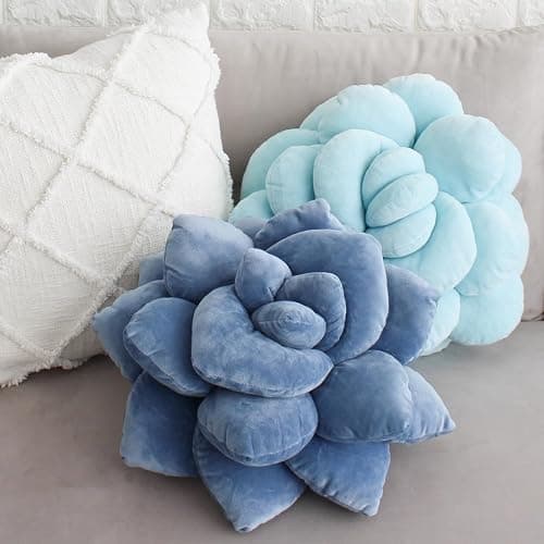 Green Philosophy Co. Succulent® Pillow 16" - Soft 3D Decorative Flower Throw Pillow, Unique Smokey Blue Plush Flower Cushion, Perfect for Couch, Sofa, Bedroom Decor, Gift for Plant Lovers thumbnail 6