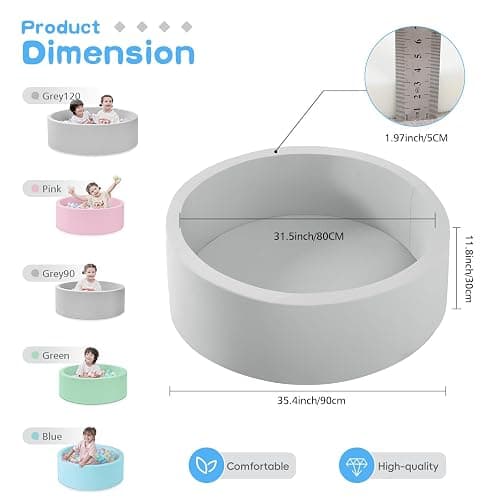 SHJADE Foam Ball Pit, 35.4"x 11.8" Ball Pits for Toddlers-Grey | Soft Memory Sponge Round Playpen Ball Pool for Kids, Ideal Gift for Babies, Indoor and Outdoor Game, Balls not Included thumbnail 3