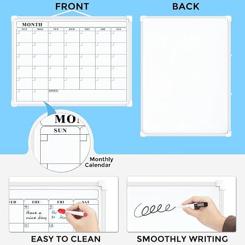 MaxGear Monthly Calendar Dry Erase Board for Wall, 16"x12" Small Hanging Double-Sided White Board, Portable Whiteboard for Planning, Drawing, Memo, to Do List, School, Home, Kitchen, Office thumbnail 4