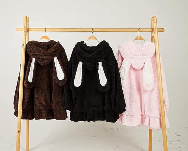 BZB Kawaii Anime Bunny Ear Hoodies For Women Sweet Lovely Fuzzy Fluffy Rabbit Sweater Tops Cosplay Jacket Coats thumbnail 4