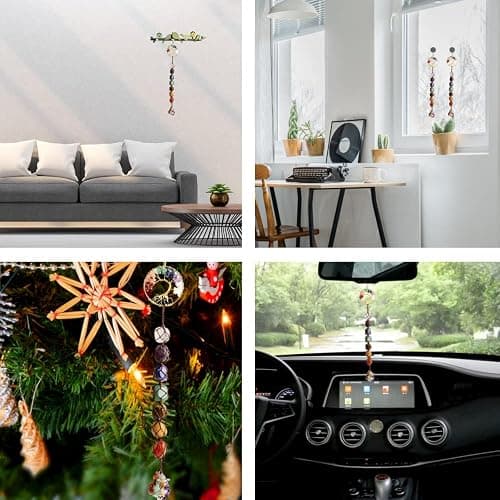 Tree of Life Chakra Stones Healing Crystals Feng Shui Hanging Ornament 7 Chakra Wall Ornaments Meditation Hanging Car Ornament Window Ornament for Home Decor Christmas Tree Decor thumbnail 3