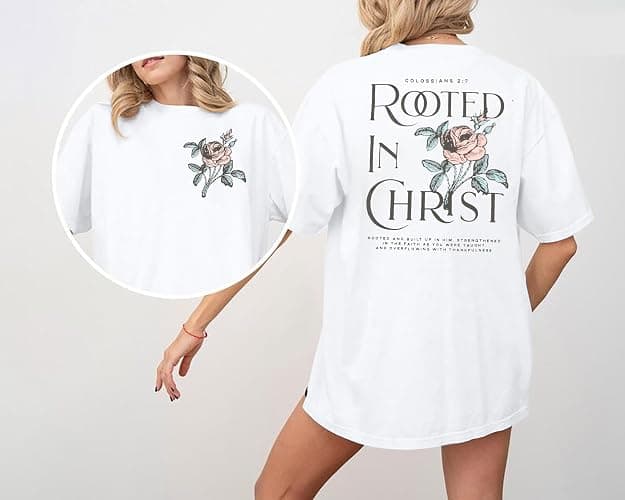 Rooted in Christ Shirt Christian Shirts for Women Jesus Oversized Tshirt Bible Verse Graphics Tees Tops thumbnail 4
