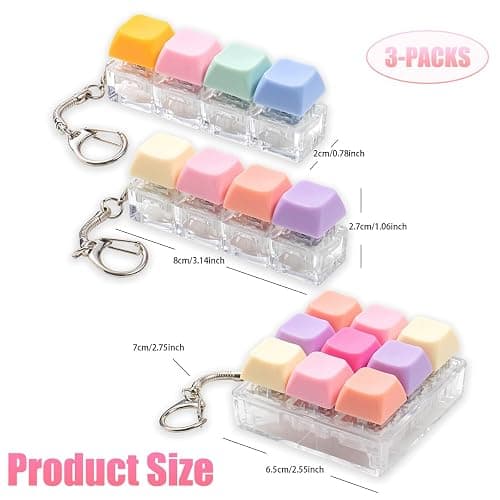 3 Pcs Keyboard Fidget Toy, Colorful Loud Fidget Keyboard Keychain 4-in-1 Keyboard Clicker Fidget Toy Stress Relief, 9Key Fidget Clicker Toys for Anxiety Decompression (Orange Pink) thumbnail 3
