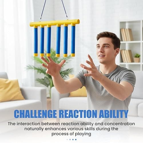 asfanst Reflective Drop Stick Challenge Game, Hand Eye Coordination Reflex Training Toy, 3 Adjustable Speed Modes, Catching Sticks Game for All Ages (Yellow) thumbnail 5