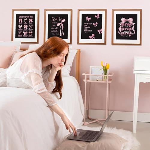 ETVISO Pink and Black Room Decor, Christian Wall Art, Coquette Pink and Black Bow Wall Art Posters Set of 4, Dorm Decor for College Girls, Bow Room Bedroom Bathroom Wall Art Decor 8x10(Unframed) thumbnail 2